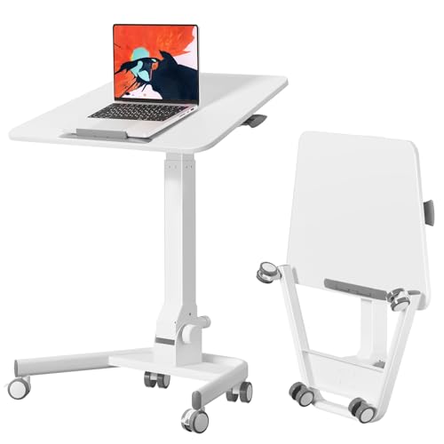 JYLH JOYSEEKER Foldable Mobile Standing Desk, 90 Tiltable Rolling Standing Desk, Height Adjustable Portable Laptop Workstation for Home Office, Easy to Fold, White JYLH JOYSEEKER