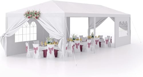 Devoko 10'x30' Heavy Duty White Party Tent - Waterproof Outdoor Wedding Canopy for Backyard, Patio & Events Devoko