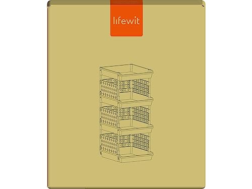 Lifewit Plastic Stackable Storage Baskets, 4 Tier Stacking Bins 13.8"D x 11.8"W x 28.3"H, Large Capacity Multi-Functional Containers Shelves for Pantry, Playroom, Kitchen and Bedroom, 1 Pack, Black Lifewit