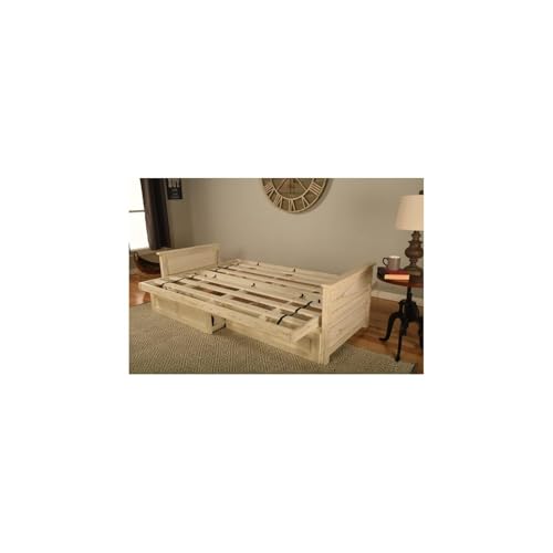 HomeStock Full Size Futon Frame with Storage Drawers, Weathered Finish Sofa Bed 79" Rain/Weathered White HomeStock