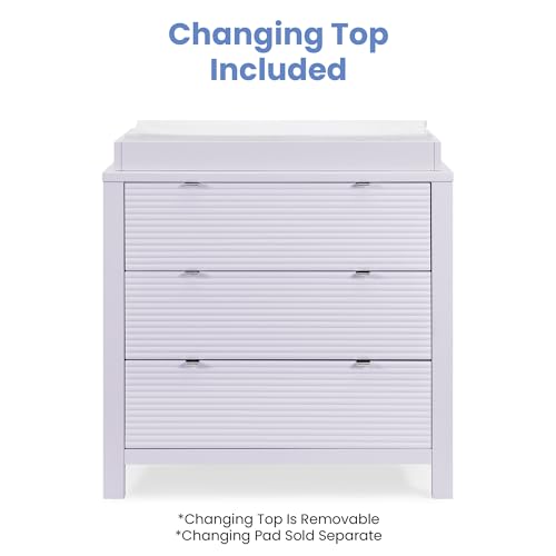 Delta Children Cassie 3 Drawer Dresser with Changing Top and Interlocking Drawers, Lilac Delta Children