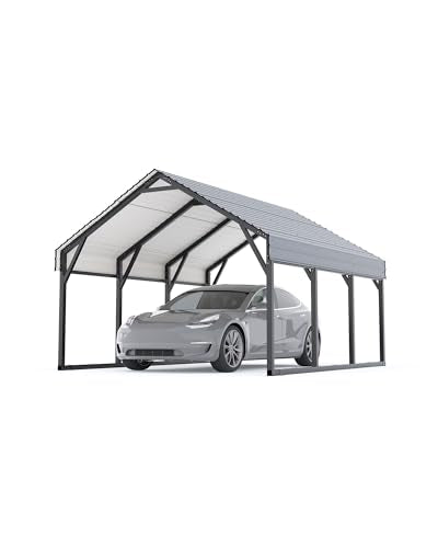 10 x 15 FT Metal Carport, Heavy Duty Carports Reinforced Frame and Steel Roof, All-Weather Shelter Canopy for Pickups, Boats, Cars, and Tractors KYBOLT