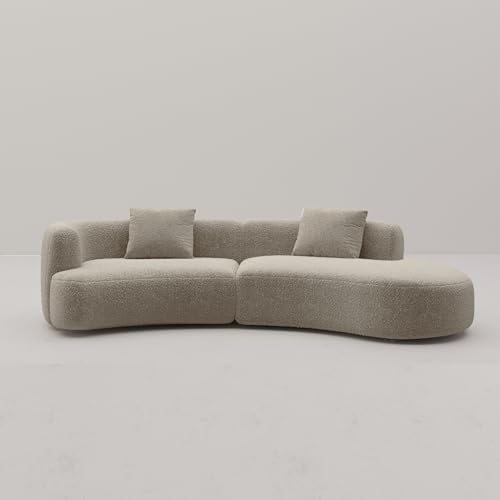 Acanva Modern Curved Sectional Living Room Couch, Minimalist Comfy Boucle Fabric Modular Sofa for Apartment, Home Office, 114" W Right Hand Facing, Light Coffee Acanva