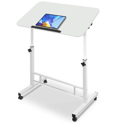 Aconcept Small Standing Desk Tiltable-Adjustable Height, Mobile Stand Up Desk with Wheels, 32 inch Portable Rolling Desks Laptop Office Workstations for Walking Pad Treadmill White