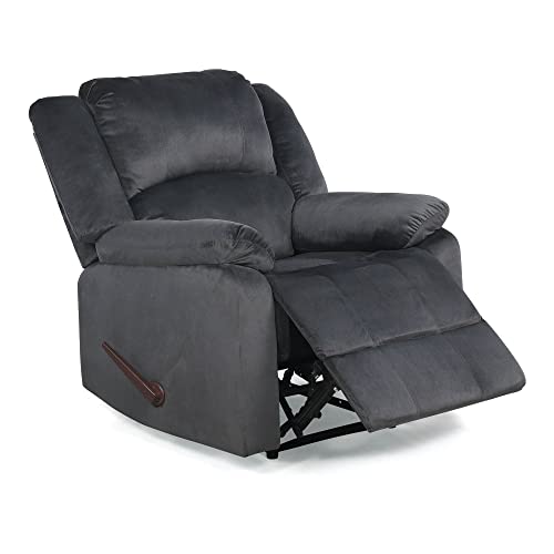 Relax-A-Lounger Preston 33.5" Manual Pull-Handle Recliner, Traditional Overstuffed, Pocket Coil Comfort, Black Metal Base Legs, Soft Microfiber Fabric, Steel Gray