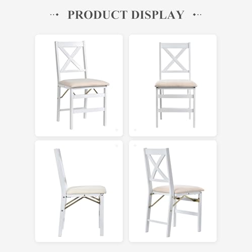 COLAMY Folding Dining Chairs Set of 6, Foldable Chairs with Padded Seats, Wood Folding Dining Room Chairs for Dinner, Kitchen, Party, Camping, White COLAMY