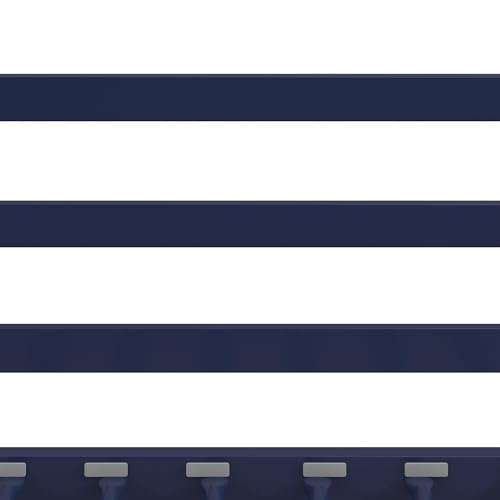 DHP Miles Low Metal Bunk Bed Frame for Kids, With Built-in Ladder, High Guardrail and Metal Slats, Floor Bed Bottom Bunk, No Boxspring Required, For Small Spaces, Full-Over-Full, Blue DHP