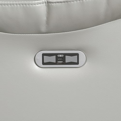 Lexicon Wall Hugger Power Double Reclining Sofa with Center Drop-Down Table, Faux Leather Home Theater Seating with LED Lighting/USB Charging Ports/Wireless Charger/Cup Holders, Magazine Pocket, Gray Lexicon