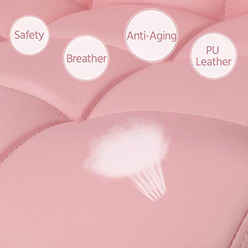 Yaheetech Desk Chairs with Wheels/Armrests Modern PU Leather Office Chair Height Adjustable Home Computer Executive Chair on Wheels 360° Swivel - Pink Yaheetech