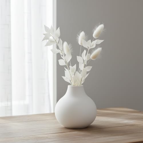 Carrot's Den White Round Vase - Minimalist Nordic, Japandi, Mid Century Modern Home Decor | Table Centerpiece, Wedding, Living Room, Bookshelf, Office, Modern Home, Entryway, Console (White) Carrot's Den