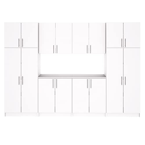 Prepac Elite Functional 8-Piece Garage Cabinets and Storage System Set G, Simplistic Garage Closet Shop Cabinets 16" D x 128" W x 89" H, White, WRSX-1016-8M Prepac