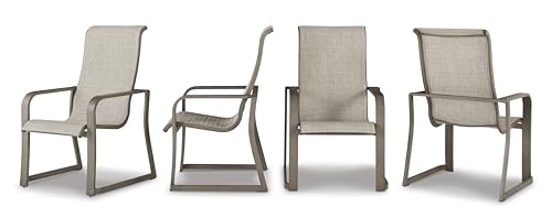 Signature Design by Ashley Beach Front Casual Outdoor Stackable Faux Leather Sling Arm Chair, Set of 4, Light Brown Signature Design by Ashley