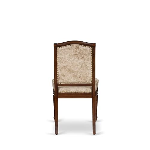 Luxe by East West Furniture LEMA9-AWA-36 9 Pieces Kitchen Table Set Includes a Rectangular Dining Table and 8 Light Beige Polyester Fabric Dining Chairs, Antique Walnut Finish Luxe by East West Furniture