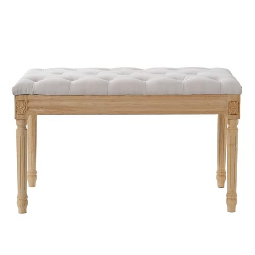 VEVOR Upholstered Bench for Bedroom end of Bed, Vanity Foam Padded Cushion & Rubberwood Legs, Tufted Footrest Stool Entryway for Dining, Living Room, Piano, Hallway, 32 x 16 x 19 Inches, Beige VEVOR