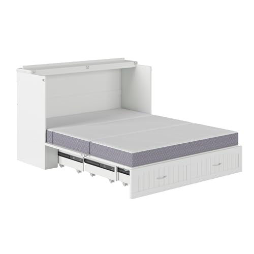 AFI, Southampton Murphy Bed Chest Queen with 6" Mattress, Storage Drawer & Built-in USB Charger, White AFI