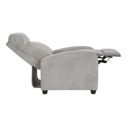 Lexicon Corduroy Pushback Recliner Chair Armchair Push Back Recliner, Solid Wood Frame and Metal Base, Easy Assembly Small Soft Single Sofa Accent Chair for Living Room/Office/Apartment, Light Grey