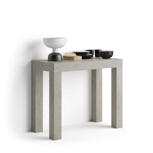 Mobili Fiver, First, Extendable Console Table 17.7(120) x35.4 in, Concrete Effect, Grey, for 4-14 People, Space-Saving Dining Table, Italian Furniture Mobili Fiver