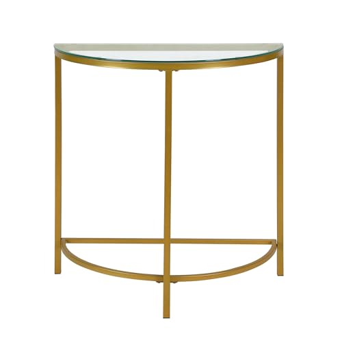 Carolina Chair & Table 30" Winoda Half Round Console Table β Modern Clear Tempered Glass Top with Gold Powder Coated Metal Frame β Contemporary Semicircular Accent Furniture for Hallway, Living Room Carolina Chair & Table