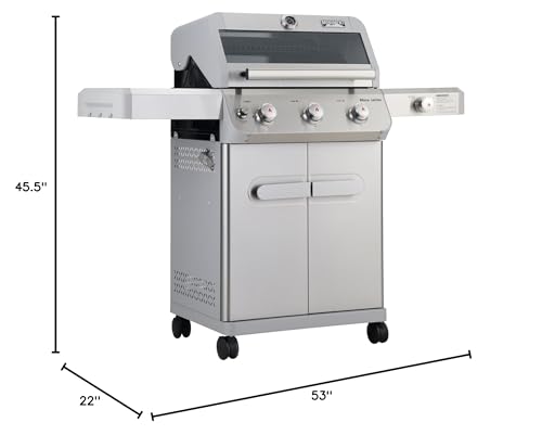 Monument Grills Outdoor Barbecue Stainless Steel 3 Burner Propane Gas Grill, 48,000 BTU Patio Garden Grill with Side Burner and Knob Controls, Mesa305 with BBQ Cover Monument Grills