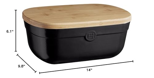 Emile Henry Bread Box, 14 x 9.5 x 6 inches, Black Truffle Emile Henry