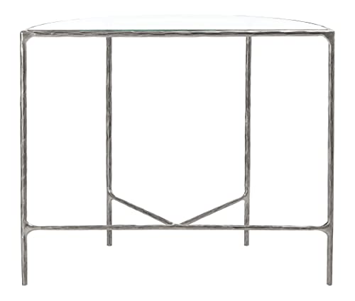 SAFAVIEH Couture Home Collection Jessa Silver Metal/Tempered Glass Top Half Moon Entryway Living Room Console Table (Fully Assembled) SAFAVIEH