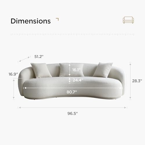 Acanva Modern Curved Sectional Living Room Couch, Minimalist Comfy Boucle Fabric Modular Sofa for Apartment, Home Office, 3-Seater, White Acanva