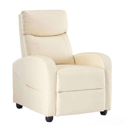 Sweetcrispy Recliner Chair Fabric Recliner Sofa No Massage, Home Theater Seating with Lumbar Support, Adjustable Push Back Overstuffed High-Density Sponge Reclining for Living Room, Beige