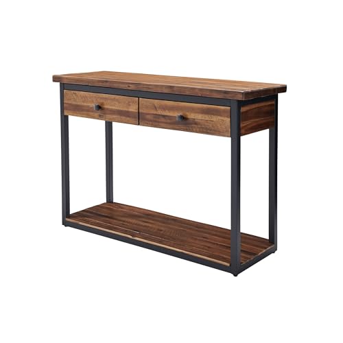Claremont 43-Inch Solid Wood Console Table with Drawers and Lower Shelf – Rustic Industrial Entryway, Sofa, or TV Table with Acacia Wood Top and Black Metal Frame by Alaterre Furniture (Dark Brown) Alaterre Furniture