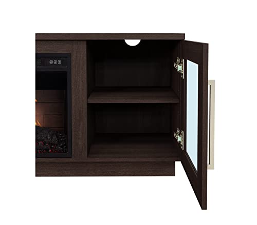 Cheerway 3D Fireplace TV Stand for TVs up to 80’’, Wooden Media Entertainment Center Table & TV Cabinets w/Storage Shelves & Barn Door, Electric Fireplace w/Remote Control Cheerway