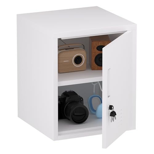 JINGUR Metal Storage Locker Cabinet with Locking Door and Adjustable Shelf for Home Office Classroom Workshop Organization (White) JINGUR