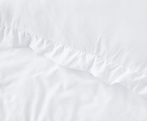 Chezmoi Collection Nora White Comforter Set Twin Size 2-Piece Lightweight Soft Stone-Washed Ruffled Shabby Chic Bedding for All Season Chezmoi Collection