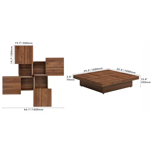 Merax 39.4'' Square Coffee Table, Sliding Top with Ample Storage, Walnut Grain Veneer Finish Modern Center Tables for Living Room Apartment, Walnut Merax