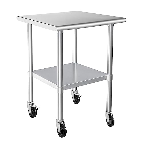 HARDURA Stainless Steel Table with Wheels 24 x 30 Inches Casters NSF Heavy Duty Commercial Work & Prep Table with Undershelf and Galvanized Legs for Restaurant Kitchen Bar and Hotel Garage HARDURA Restaurant Equipment