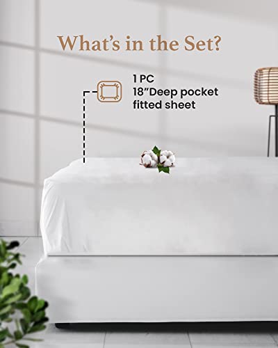 Good Sleep Bedding Twin XL Fitted Sheet - 800 TC Extra Long Twin Sheets for Dorm, 100% Egyptian Cotton Fitted Sheet Twin XL, 16" Deep Pocket, Soft & Breathable, Sateen Weave - White Good Sleep Bedding