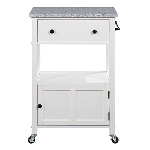 OSP Home Furnishings Fairfax Kitchen Cart with Granite Work Top and Extra Storage Drawer and Cabinet, White Office Star Products