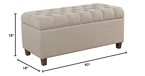 Homepop Home Decor | Tufted Ainsley Button Storage Ottoman Bench with Hinged Lid | Ottoman Bench with Storage for Living Room & Bedroom, Tan HomePop