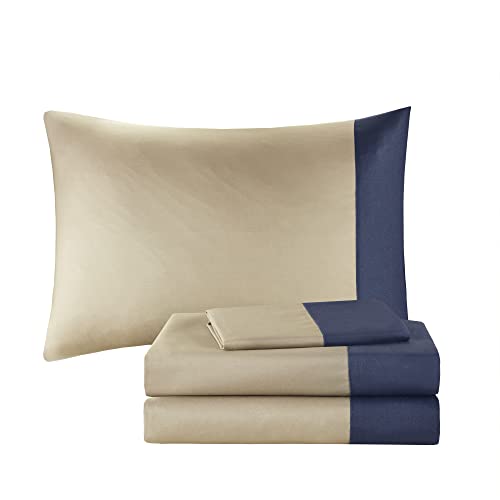Intelligent Design Robbie 7-Piece Twin XL Comforter Set – Lightweight All-Season Plaid Bedding, Navy/Tan, Cozy Bed-in-a-Bag with Matching Shams & Decorative Pillow, Modern Casual Style Intelligent Design