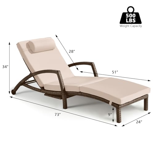 ZZWHOM Chaise Lounge Chairs Outdoor Set of 2, Comfy Outside Wicker Patio Pool Lounge Chair w/ 5 Adjustable Back Angle, Cup Holder, Thicken Cushion