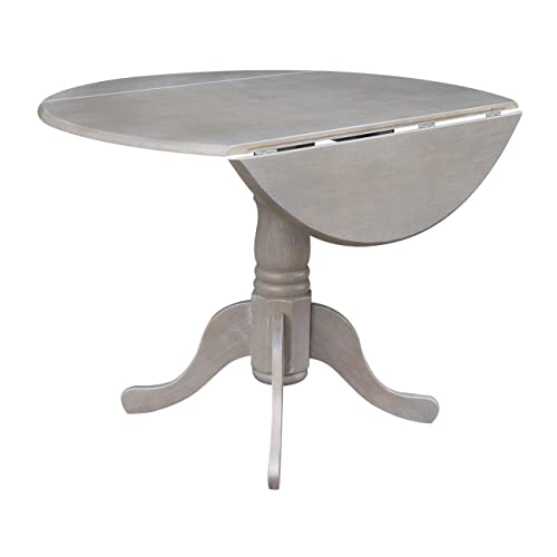International Concepts 42" Round Dual Drop Leaf Pedestal Table, Washed Gray Taupe IC International Concepts