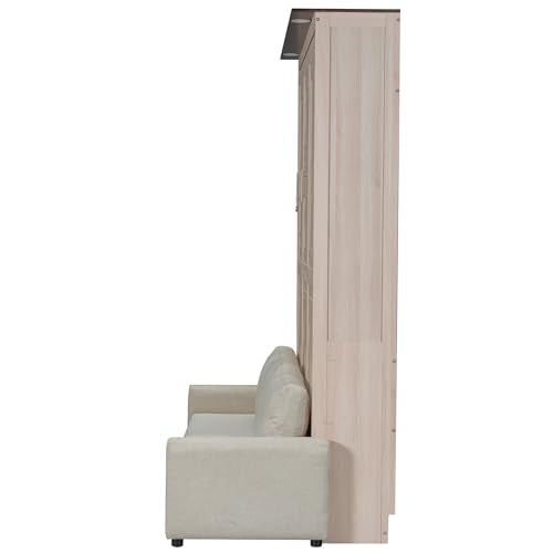 Merax Queen Size Wood Murphy Bed, with Upholstered Sofa Multifunctional Foldable Wall Platform Bedframe for Bedroom Guest-Room, Beige Merax