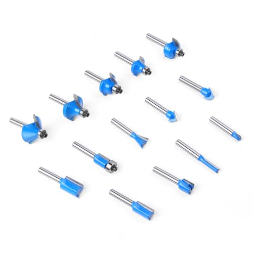 Router Bits Set of 15 Pieces 1/4 Inch Woodwork Tools for Beginners,Chamfer Router Bits for Woodworking on Wood Chamfer Router Bits for Woodworking on Wood (1/4 inch Shank, 15 Pieces) JGZUI