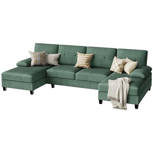 Shintenchi U Shaped Sectional Couches for Living Room, 4 Seat Modern Sectional Sofa with Removable Armrest & Soft Backrest for Apartment and Small Space, Deep Green Shintenchi