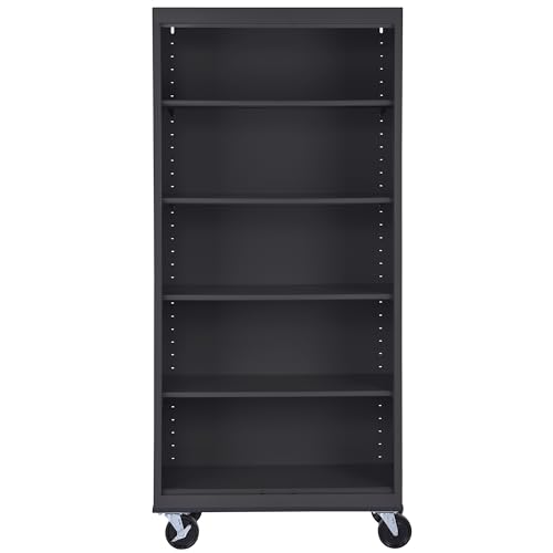 Sandusky Lee BM40361872-09 Mobile Bookcase with 4 Adjustable Shelves, Steel Rolling Bookshelf Storage Cabinet, 78"H, Black Sandusky