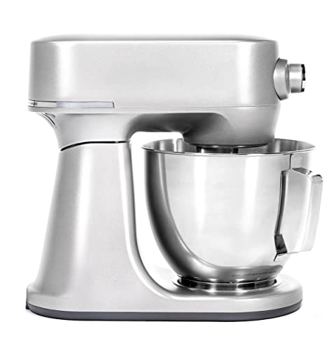 GE Tilt-Head Electric Stand Mixer | 7-Speed, 350-Watt Motor | Includes 5.3-Quart Bowl, Flat Beater, Dough Hook, Wire Whisk & Pouring Shield | Countertop Kitchen Essentials | Granite Gray GE