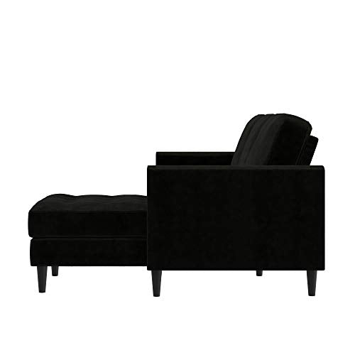 CosmoLiving by Cosmopolitan CosmoLiving Strummer Reversible Sectional Couch, Black Velvet Sofa (DA038-BK) CosmoLiving by Cosmopolitan