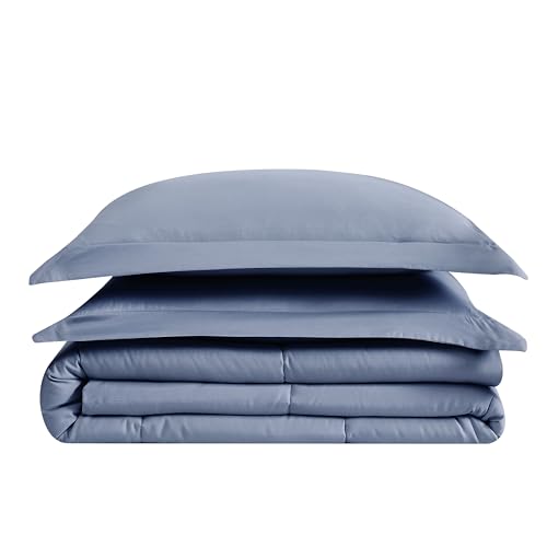 London Fog Garment Washed Solid Comforter Set Blue Microfiber 3-Piece Full/Queen Comforter Set, Solid Themed, Adult and Teen, Oeko-TEX Certified LONDON FOG