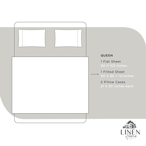 Linen Home 100% Cotton Percale Sheets Queen Size, White, Deep Pocket, 4 Pieces Set - 1 Flat, 1 Deep Pocket Fitted Sheet and 2 Pillowcases, Crisp Cool and Strong Bed Linen Linen Home