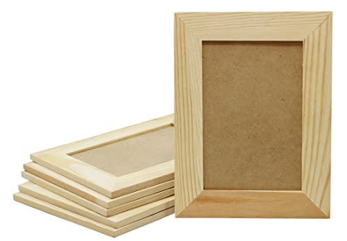 Pack of 12 - Unfinished Solid Pine Wood Picture Frames for Arts & Crafts, DIY Painting Projects - Stand or Hang on The Wall - (6x8 Frame Size Holds Creative Hobbies