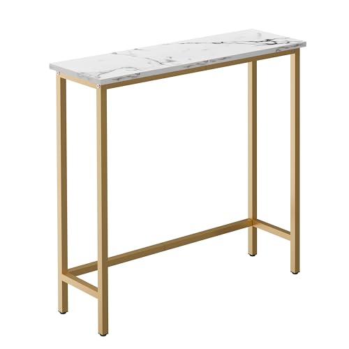 HollyHOME Narrow Hallway Table, 29.5" Small Console Stand, Slim Entryway Table, Sofa Desk, for Hallway, Bedroom, Living Room, Foyer, Marble Texture HollyHOME