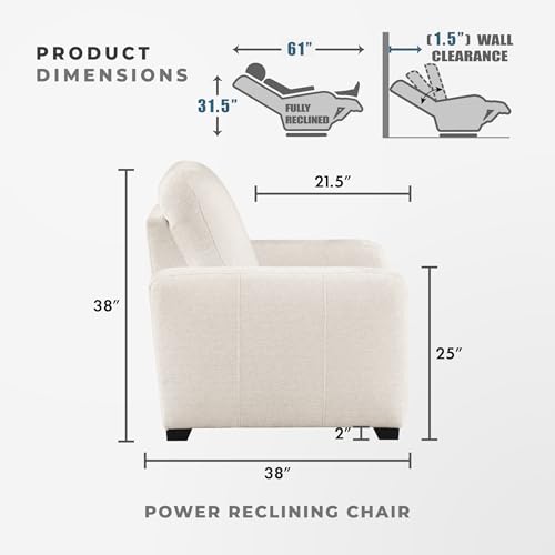 Lexicon Modern Power Recliner Chair with One-Touch Control and Charging Ports, Chenille Home Theater Seating, Wall-Hugger Reclining Chair for Living Room/Bedroom/Office, Easy Assembly, Beige